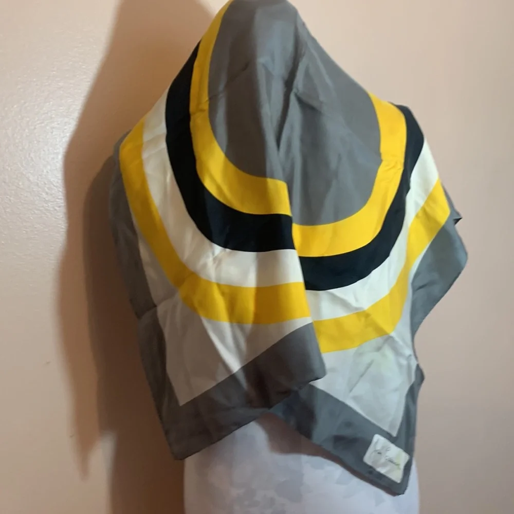 Jean Casauave Yellow , Black, White and Gray Vintage Scarf - Picture 5 of 6